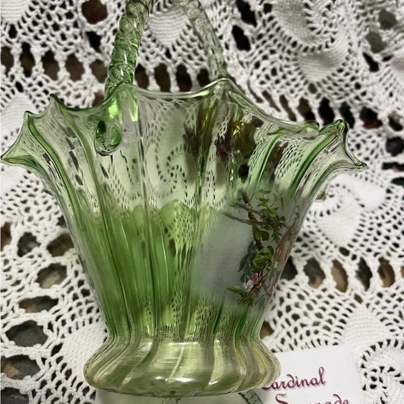 The Bradford Exchange Cardinal Art Glass Bowl with Red and Green Accents - Picture 1 of 11